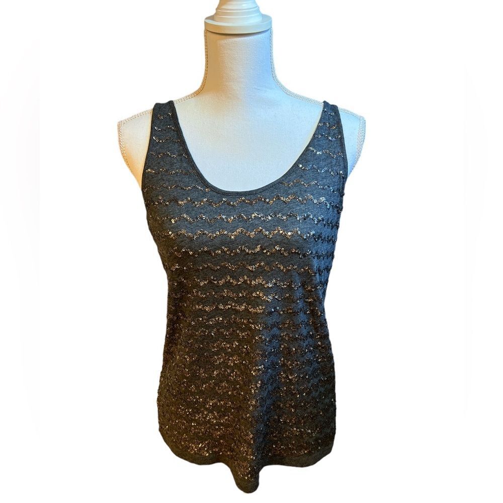 Ann Taylor Loft Charcoal Sequin Tank Top Holiday Festive Party Glam Size SMALL